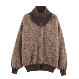 Women's Vintage Mori Style Cable Knit Cardigan Polyester Blend High Neck Button Up Loose Sweater Jacket For Autumn Winter
