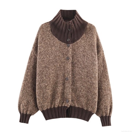 Women's Vintage Mori Style Cable Knit Cardigan Polyester Blend High Neck Button Up Loose Sweater Jacket For Autumn Winter