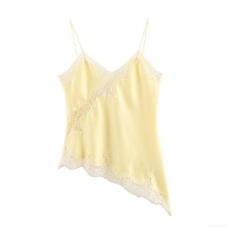 Women's Sexy Lace Patchwork Camisole Satin Polyester V-Neck Spaghetti Strap Top Asymmetric Hem Backless Sleeveless Tank Top For Party Dating Elegant Boudoir Style