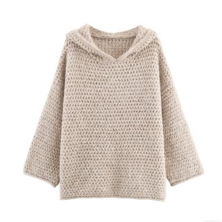 Women's Chunky Knit Hooded Sweater Polyester Thick Loose Pullover Top For Autumn Winter Casual Lazy Style Fashionable Warm Knitted Outerwear