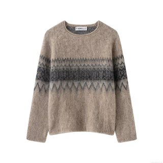Women's Retro Round Neck Sweater 100% Polyester Geometric Fair Isle Knitted Plush Pullover Loose Fit Long Sleeve Soft Warm Casual Tops For Fall
