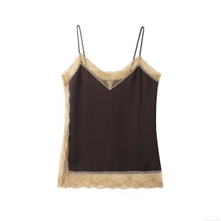 Sexy Women Satin Camisole Top Lace Patchwork V Neck Spaghetti Strap Sleeveless Tank Top Elegant Lingerie Style Home Wear Underwear For Women