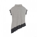 Elegant Houndstooth Lace Splicing Blouse Women Sexy High Neck Asymmetrical Hem Short Sleeve Top Casual Urban Style Pullover