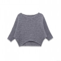 Women's Boat Neck Batwing Sleeve Sweater Casual Loose Knitted Top With Basket Weave Texture Autumn Winter Solid Gray Pullover For Daily Wear