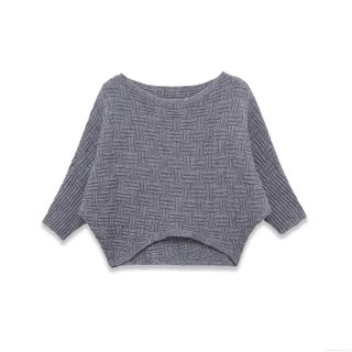Women's Boat Neck Batwing Sleeve Sweater Casual Loose Knitted Top With Basket Weave Texture Autumn Winter Solid Gray Pullover For Daily Wear