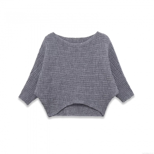 Women's Boat Neck Batwing Sleeve Sweater Casual Loose Knitted Top With Basket Weave Texture Autumn Winter Solid Gray Pullover For Daily Wear