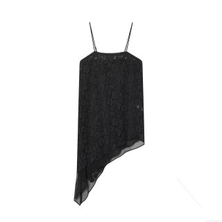 Women Sexy Lace Stitching Asymmetric Hem Camisole Slim Fit Spaghetti Strap Backless Tank Top Elegant Floral Streetwear Clubwear