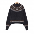 Women's Vintage Fair Isle Knitted Sweater Round Neck Long Sleeve Polyester Pullover Winter Warm Geometric Pattern Streetwear Casual Knit Jumper Top