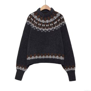 Women's Vintage Fair Isle Knitted Sweater Round Neck Long Sleeve Polyester Pullover Winter Warm Geometric Pattern Streetwear Casual Knit Jumper Top