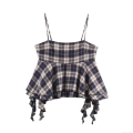 Women's Plaid Camisole Top 95% Polyester Strappy Vest Irregular Ruffle Hem Sexy Crop Top For Summer Vacation Streetwear Fashion