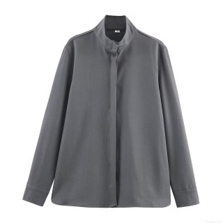 Women's Casual Stand Collar Long Sleeve Blouse Solid Color Polyester Minimalist Streetwear Shirt Top For Spring Autumn Daily Wear