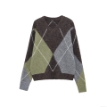 Women's Argyle Knit Sweater Polyester V-Neck Long Sleeve Contrast Color Pullover Top For Autumn Winter Daily Wear Casual Street Style Fashion Knitwear