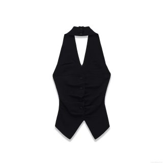 Women Halter Neck Sleeveless Tank Top Sexy Criss Cross Single Breasted Ribbed Knit Slim Fit V-Neck Ruched Vest Top For Streetwear Summer Party