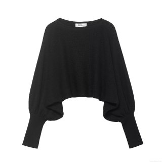 Women Western Style Solid Color Short Knit Sweater Pullover With Round Neck And Lantern Sleeve 100% Polyester Casual Loose Fit Winter Autumn Top