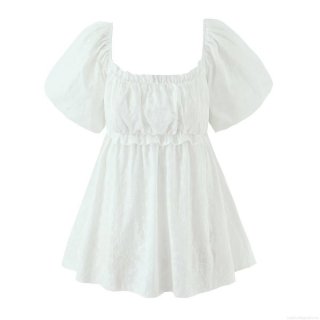 French Retro White Cotton Embroidery Blouse Square Neck Puff Sleeve Smocked Babydoll Shirt Sweet Summer Floral Tops For Women