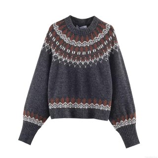 Women's Retro Fair Isle Geometric Knit Sweater Polyester Acrylic Blend Long Sleeve Crew Neck Pullover Tops For Autumn Winter Casual Streetwear