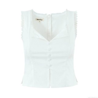 Women's Sleeveless Top Lace Trim Single Breasted Cropped Vest Polyester Blend Back Zipper Slim Fit V Neck Summer Casual Streetwear