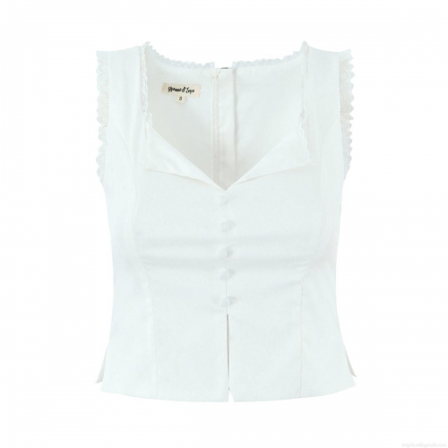 Women's Sleeveless Top Lace Trim Single Breasted Cropped Vest Polyester Blend Back Zipper Slim Fit V Neck Summer Casual Streetwear