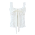 Women's White Lace Trim Camisole Polyester Bow Tie Sleeveless Tank Top French Sweet Style Slim Fit Vest For Summer Party Dating