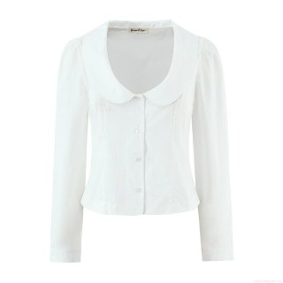 Women's Peter Pan Collar Cotton Shirt Elegant Single Breasted Long Sleeve Slim Fit Blouse For Work Daily Casual White Streetwear Top