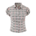 Women's Plaid Short Sleeve Blouse Cotton Blend Puff Sleeve Button Down Shirt Retro Heart Bear Print Top Summer Casual Fashion Blouse