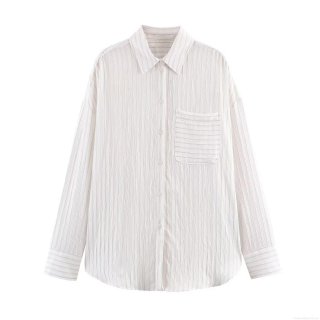 Women's Striped Long Sleeve Button Down Blouse Casual Loose Polo Collar Shirt Polyester Cotton Blend Office Work Daily Tops