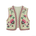 Women Y2K Ethnic Floral Embroidered Vest Short Open Front Waistcoat Bohemian Sleeveless Polyester Top Streetwear Cardigan Outerwear For Travel Casual