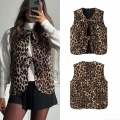 Women's Retro Leopard Print Vest 100% Polyester Sleeveless Bow Tie-up Front Waistcoat Slim Fit Casual Streetwear Chic Top For Ladies