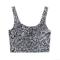 Women Sexy Mixed Animal Print Crop Top Polyester Lace-Up Front Slim Fit Camisole Black And White Leopard Zebra Pattern Summer Streetwear Party Clubwear Top