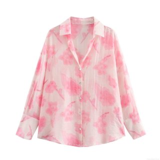 Women's Polyester Long Sleeve Lapel Single-Breasted Casual Summer European Street Style Abstract Floral Print Shirt For Women