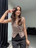 Women's Sexy Leopard Print V-Neck Vest Slim Fit Button Down Sleeveless Waistcoat Summer Fashion Streetwear Polyester Top
