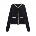 Women's Fashion Cable Knit Cardigan Sweater Contrast Binding Button Up Long Sleeve Knitted Outerwear Autumn Winter Streetwear Ladies Top