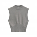 Women's Casual Wool Knit Vest Round Neck Sleeveless Solid Color Pullover Short Sweater Tank Top For Autumn Winter Streetwear