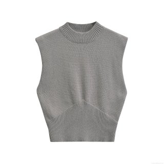 Women's Casual Wool Knit Vest Round Neck Sleeveless Solid Color Pullover Short Sweater Tank Top For Autumn Winter Streetwear
