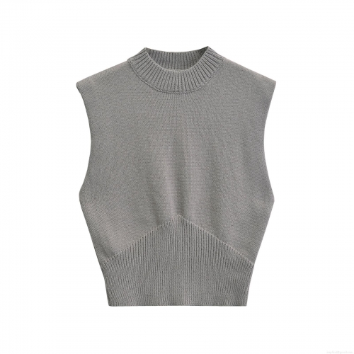 Women's Casual Wool Knit Vest Round Neck Sleeveless Solid Color Pullover Short Sweater Tank Top For Autumn Winter Streetwear
