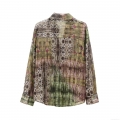 Women's Vintage Long Sleeve Button Down Shirt Polyester Metallic Thread Chiffon Abstract Print Loose Fit European Street Fashion Top