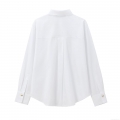 Women's Elegant White Poplin Shirt Long Sleeve Blouse With Irregular Gold Metal Buttons Casual Regular Fit Top For Office Daily Wear Streetwear