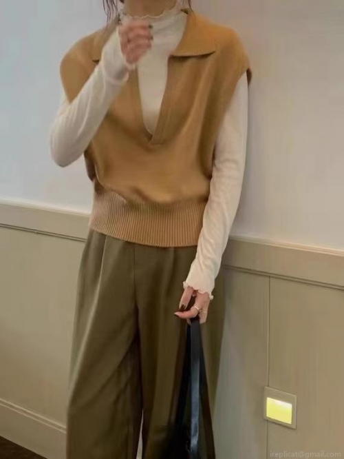 Women's Striped Knit Vest Polo Collar Sleeveless Sweater Pullover Casual Layering Top Soft Polyester Blend Fashion Waistcoat For Fall Winter Women