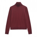 Women's Wine Red Turtleneck Knit Sweater Elegant Long Sleeve Slim Fit Pullover Top For Winter Daily Wear Casual Soft Warm Polyester Jumper