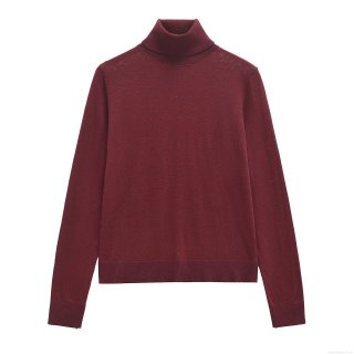 Women's Wine Red Turtleneck Knit Sweater Elegant Long Sleeve Slim Fit Pullover Top For Winter Daily Wear Casual Soft Warm Polyester Jumper