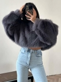 Women's Faux Fur Crop Top Long Sleeve Pullover Sexy Solid Color Plush Sweater For Streetwear Party Clubwear Trendy Winter Autumn Fashion