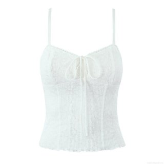 Women Sexy White Lace Camisole Lace Up Slim Fit Sleeveless Tank Top With Adjustable Straps Elegant Floral Hook Flower Crop Top For Summer Daily Party