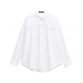 Women's Fashion Poplin Studded Lapel Loose Long Sleeve White Shirt With Metal Rivets Streetwear Blouse Top