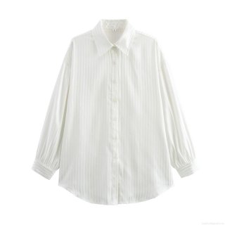 Women's White Vertical Striped Long Sleeve Shirt Lightweight Polyester Lapel Loose Button Up Blouse For Summer Casual Streetwear Daily Commuting