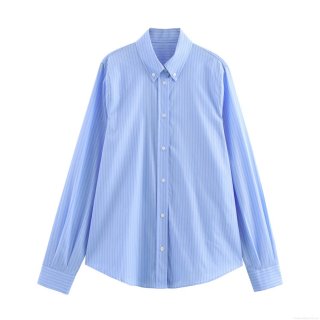 Women's Striped Long Sleeve Button Down Shirt 100 Percent Polyester Loose Fit Casual Lapel Blouse for Office Daily Wear Streetwear Style Breathable Comfortable Top for Ladies