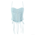 Women's Sexy Striped Corset Camisole Top Summer Western Style Sleeveless Slim Fit Lacing Up Tank Top Light Blue Bustier Top For Party Clubwear