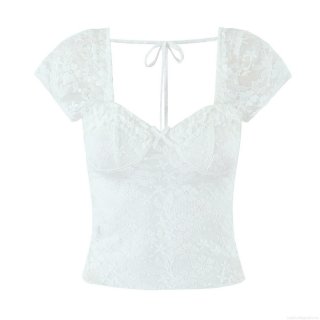 Women's White Floral Lace Crop Top Sexy V-Neck Backless Tie-Up Camisole Summer See-Through Slim Fit Tank Top For Streetwear Party Clubwear