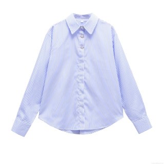 Women's Casual Striped Long Sleeve Button Down Shirt Loose Fit Lapel Polyester Cotton Blouse Streetwear Fashion Spring Autumn Tops