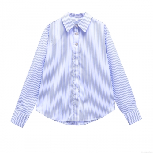 Women's Casual Striped Long Sleeve Button Down Shirt Loose Fit Lapel Polyester Cotton Blouse Streetwear Fashion Spring Autumn Tops