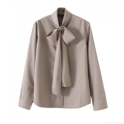 Women's Striped Bow-Tie Neck Shirt Viscose Blend Long Sleeve Blouse Elegant Commuter Office Top For Ladies Spring Autumn Fashion